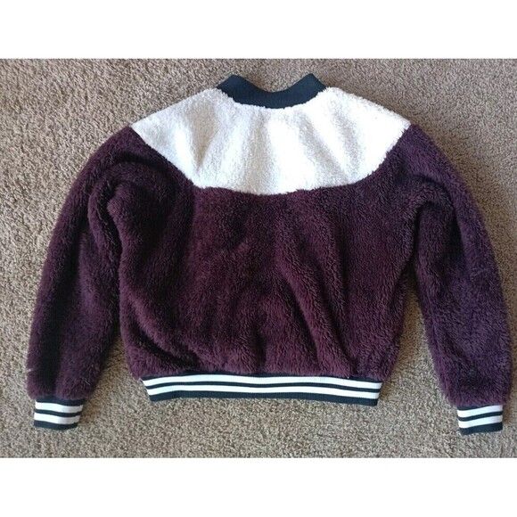 Nike Women's Sherpa Bomber Jacket Size Medium Maroon Full Zip Fluffy Teddy - Picture 3 of 9